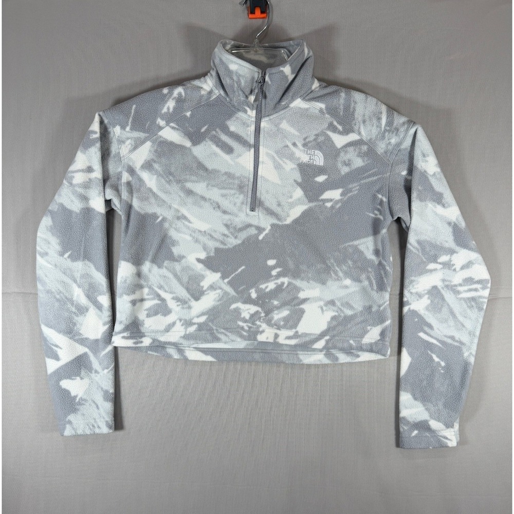 The North Face Womens TKA Glacier 1/4 Zip Fleece Pullover Grey White Marble S